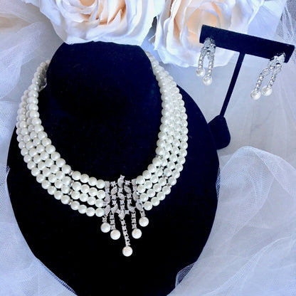 Giovanna - Pearl and Cubic Zirconia Bridal Jewelry Set
