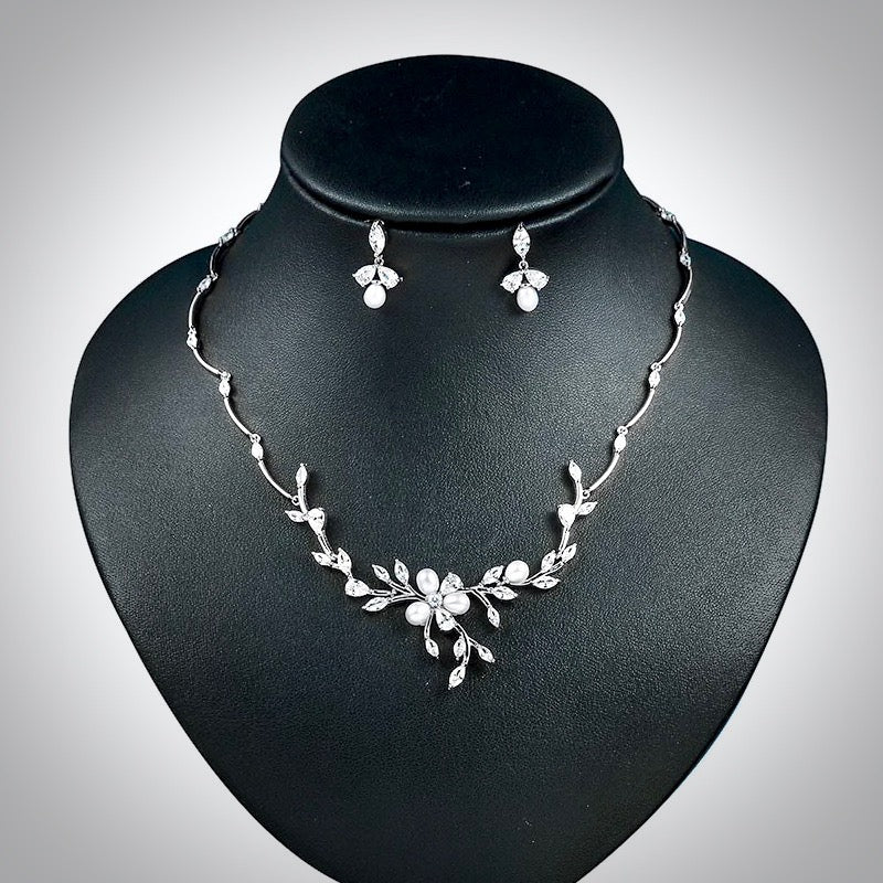 Anna - Freshwater Pearl and Cubic Zirconia Bridal Jewelry Set - Available in Silver, Rose Gold and Yellow Gold