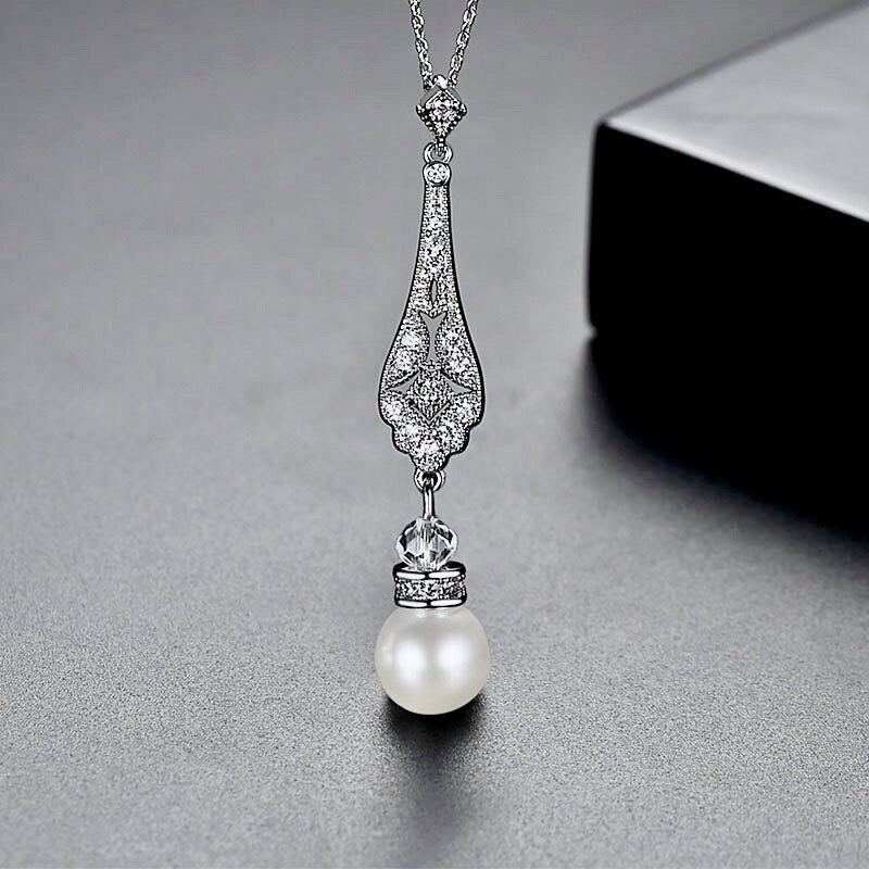 "Aretha" - Pearl and Cubic Zirconia Bridal Jewelry Set