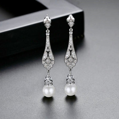 "Aretha" - Pearl and Cubic Zirconia Bridal Jewelry Set