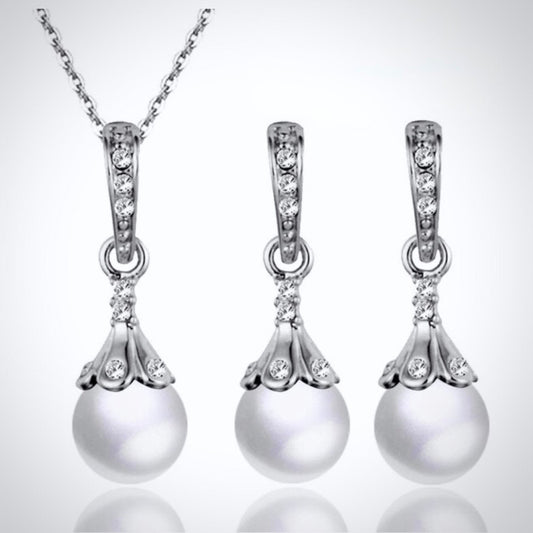 "Allison" - Pearl and Cubic Zirconia Jewelry Set