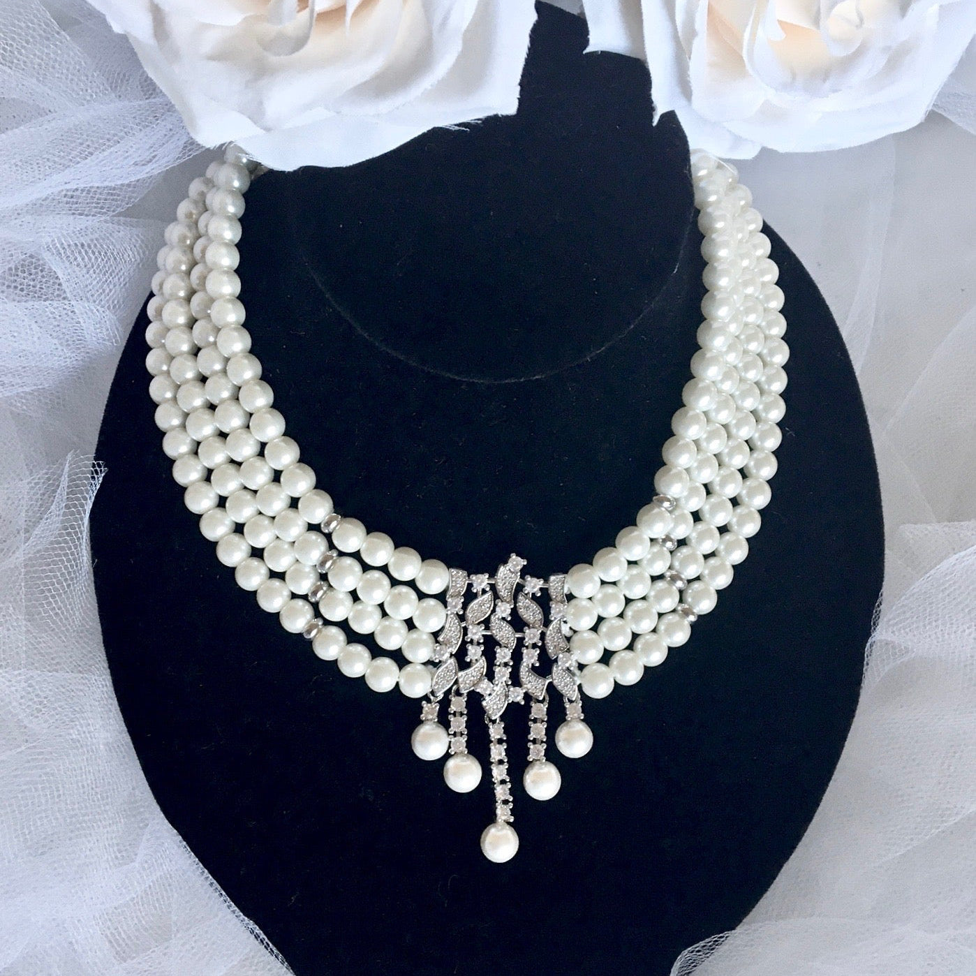 Giovanna - Pearl and Cubic Zirconia Bridal Jewelry Set