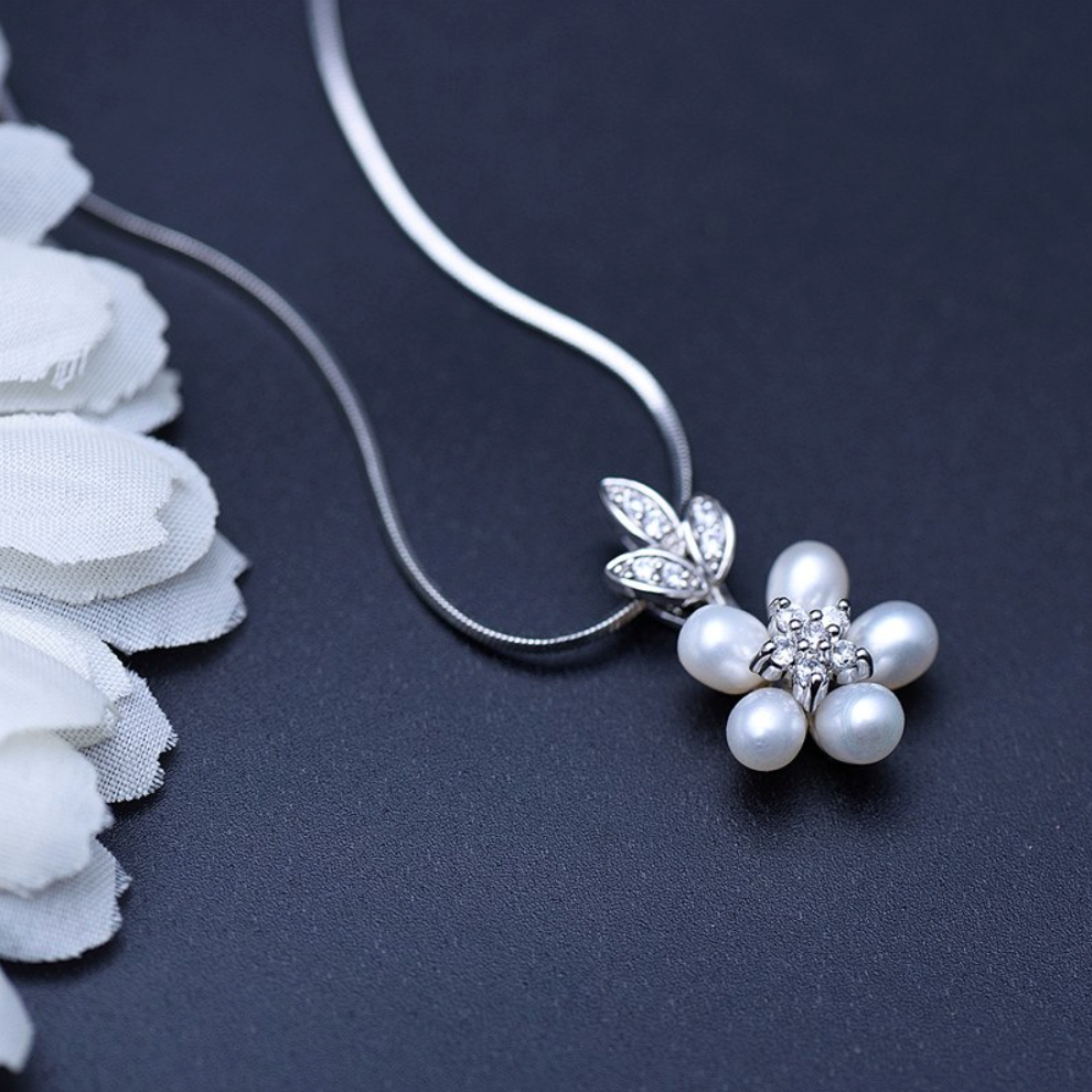 "Liv" - Pearl and Cubic Zirconia Bridal Necklace and Earrings Set