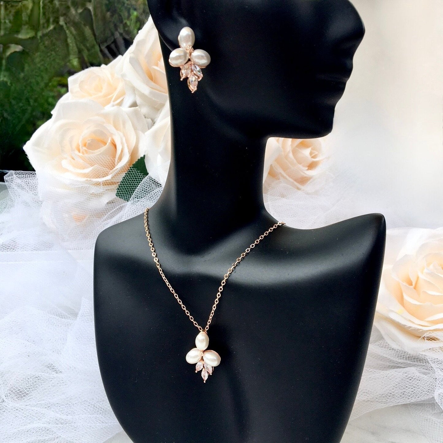 Adonna - Pearl Bridal Jewelry Set - Available in Silver, Rose Gold and Yellow Gold