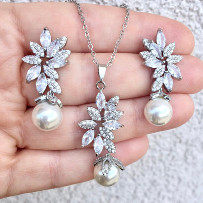 Ida - Pearl and Cubic Zirconia Bridal Jewelry Set