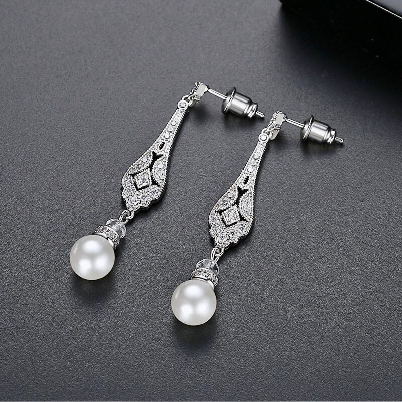 "Aretha" - Pearl and Cubic Zirconia Bridal Jewelry Set