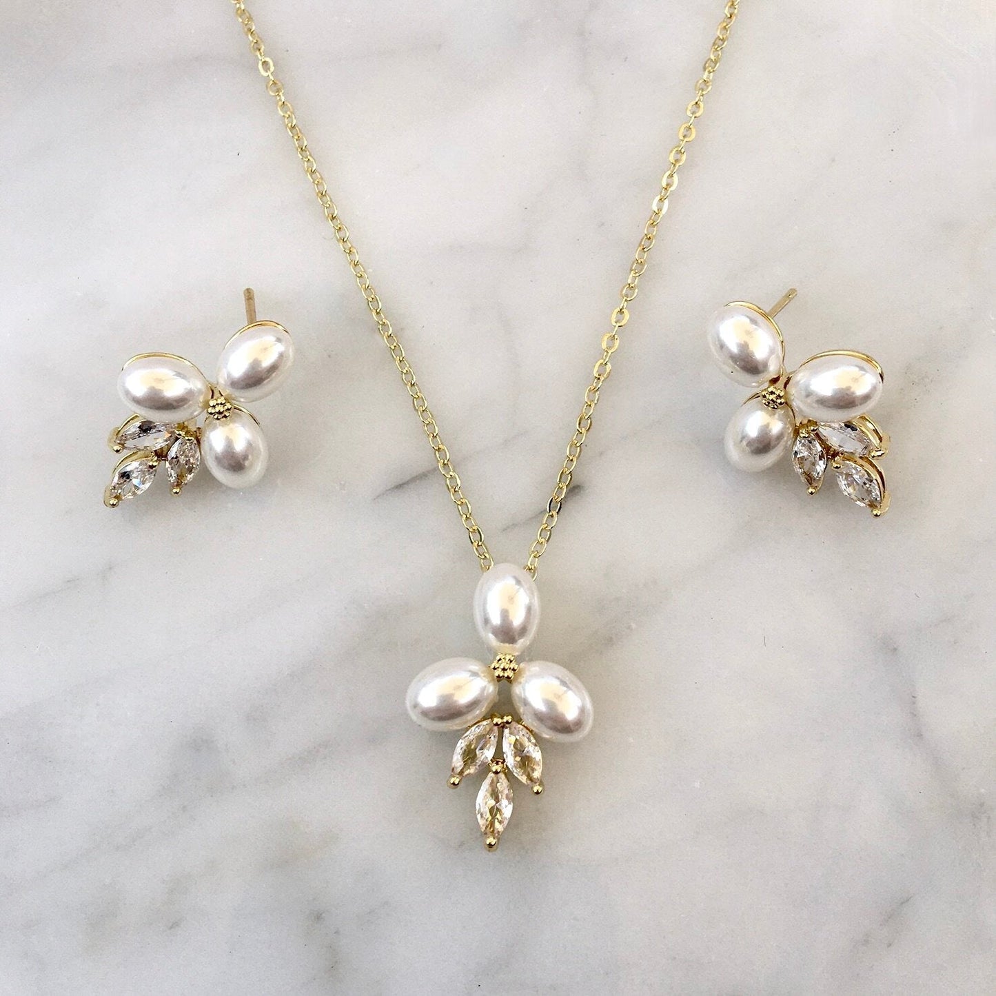 Adonna - Pearl Bridal Jewelry Set - Available in Silver, Rose Gold and Yellow Gold