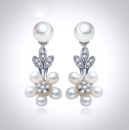 "Liv" - Pearl and Cubic Zirconia Bridal Necklace and Earrings Set