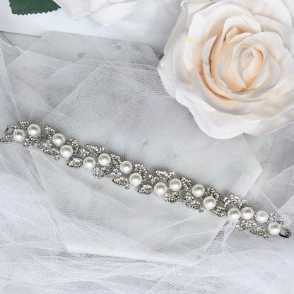 Sidra - Pearl and Rhinestone Bridal Bracelet - Available in Silver and Gold