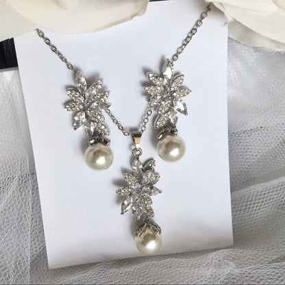 Ida - Pearl and Cubic Zirconia Bridal Jewelry Set