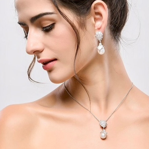Oressa - Pearl and Cubic Zirconia Bridal Jewelry Set