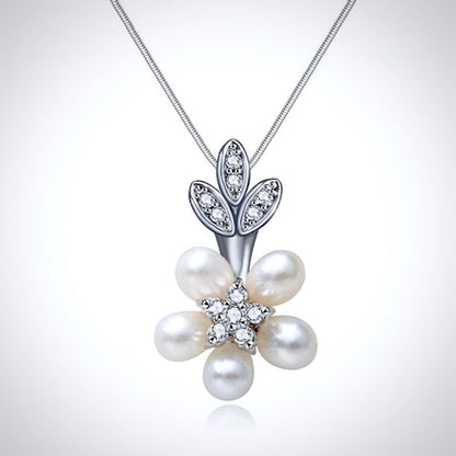"Liv" - Pearl and Cubic Zirconia Bridal Necklace and Earrings Set