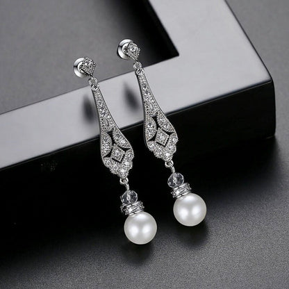 "Aretha" - Pearl and Cubic Zirconia Bridal Jewelry Set