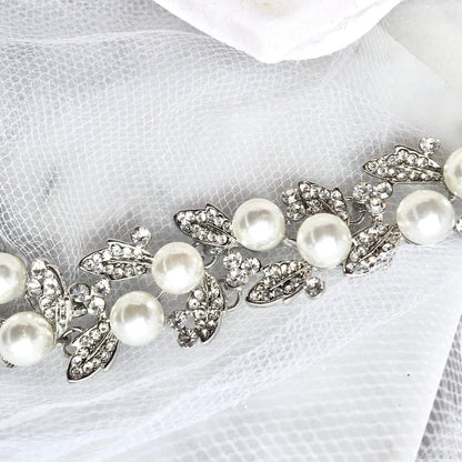 Sidra - Pearl and Rhinestone Bridal Bracelet - Available in Silver and Gold