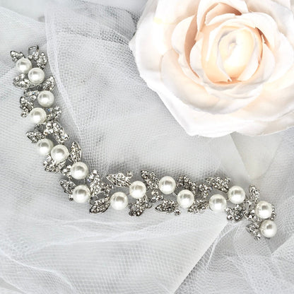Sidra - Pearl and Rhinestone Bridal Bracelet - Available in Silver and Gold