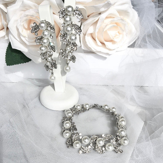 Sidra - Pearl Bridal Bracelet and Earrings Set