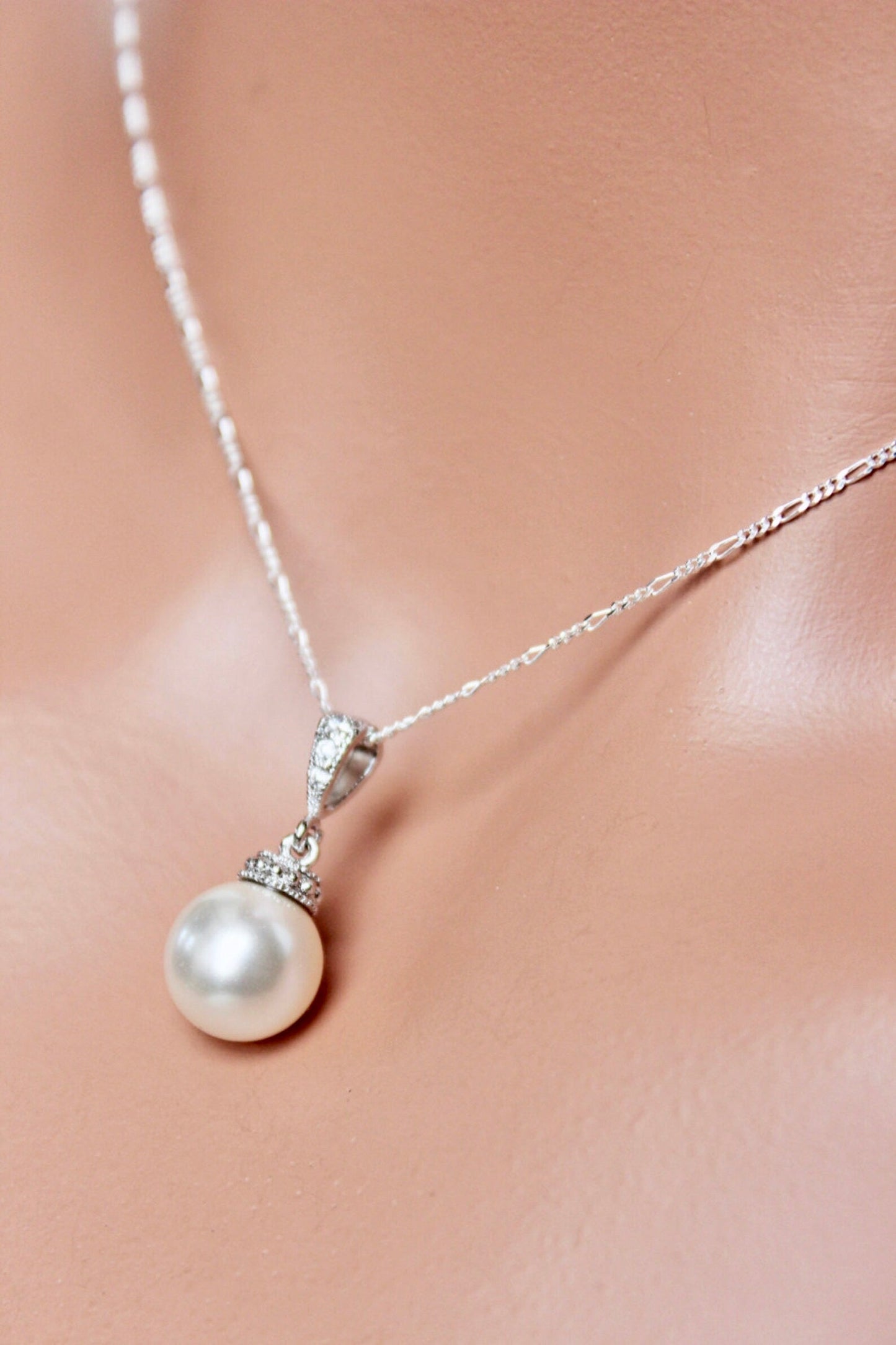 Stacey - Pearl and Cubic Zirconia Bridal Jewelry Set - Available in Silver, Rose Gold and Yellow Gold