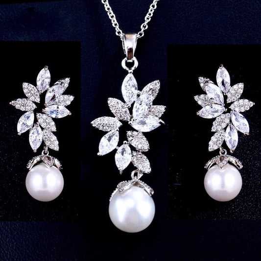 Ida - Pearl and Cubic Zirconia Bridal Jewelry Set