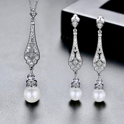 "Aretha" - Pearl and Cubic Zirconia Bridal Jewelry Set
