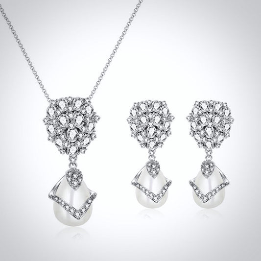 Oressa - Pearl and Cubic Zirconia Bridal Jewelry Set