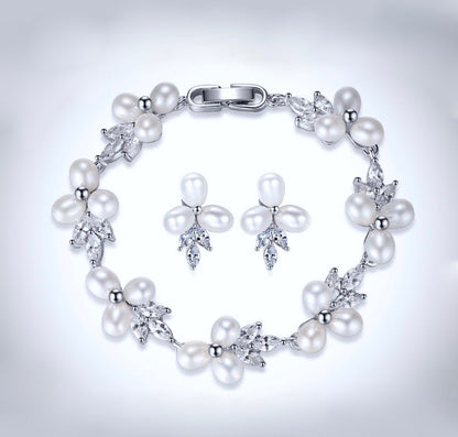 "Lena" - Freshwater Pearl and Cubic Zirconia Bridal Bracelet