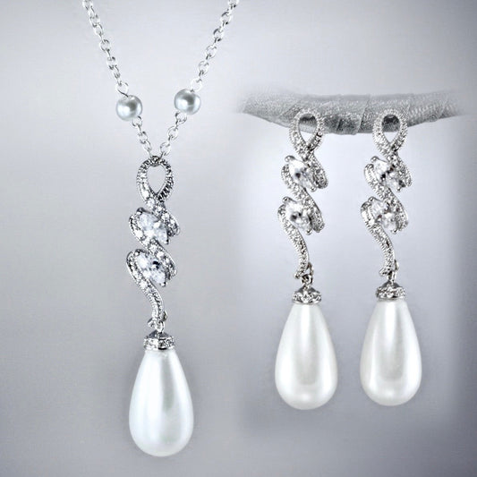 "Vanessa" - Pearl and Cubic Zirconia Bridal Jewelry Set