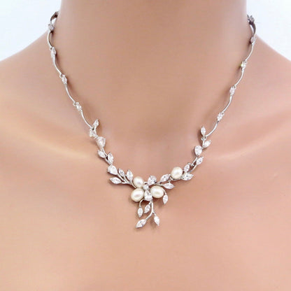 Anna - Freshwater Pearl and Cubic Zirconia Bridal Jewelry Set - Available in Silver, Rose Gold and Yellow Gold