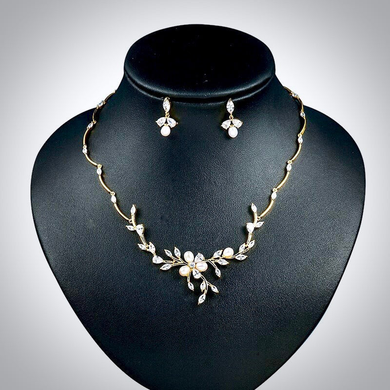 Anna - Freshwater Pearl and Cubic Zirconia Bridal Jewelry Set - Available in Silver, Rose Gold and Yellow Gold