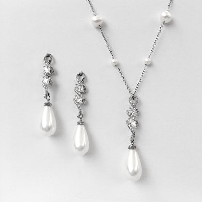 "Vanessa" - Pearl and Cubic Zirconia Bridal Jewelry Set