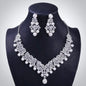 Annie - Silver Crystal and Pearl 3-Piece Bridal Jewelry Set With Half Tiara