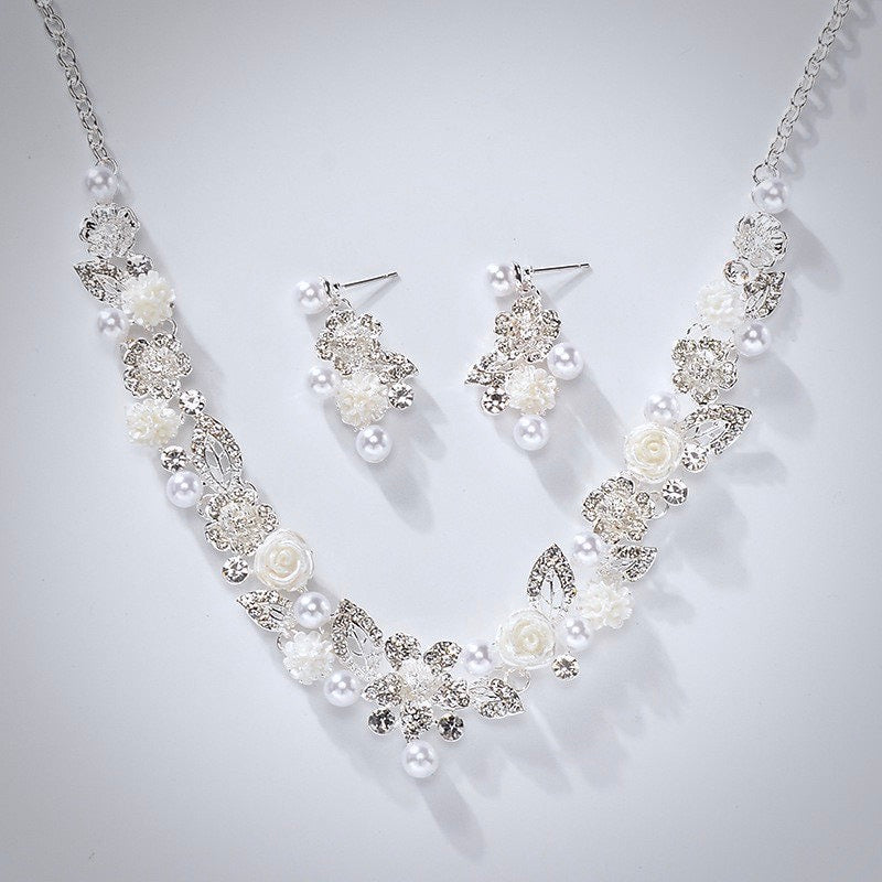 "Tosca" - Pearl and Crystal 3-Piece Bridal Jewelry Set With Tiara