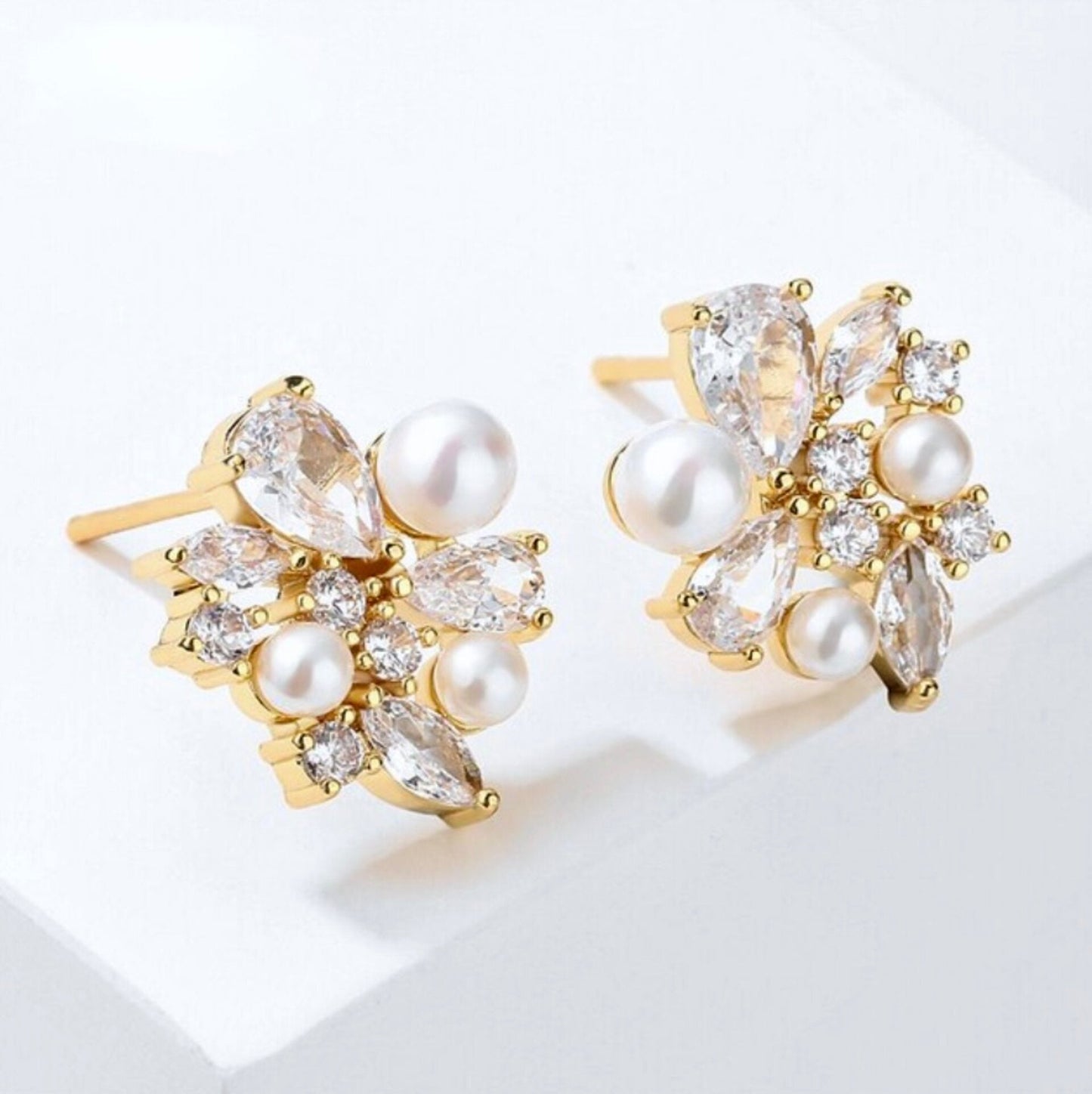 Eden - Pearl Bridal Stud Earrings - Available in Silver and Gold