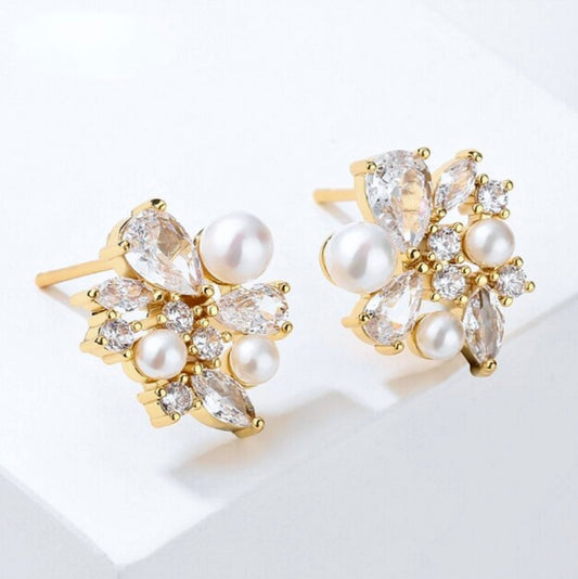 Eden - Pearl Bridal Stud Earrings - Available in Silver and Gold