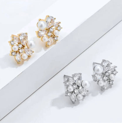 Eden - Pearl Bridal Stud Earrings - Available in Silver and Gold