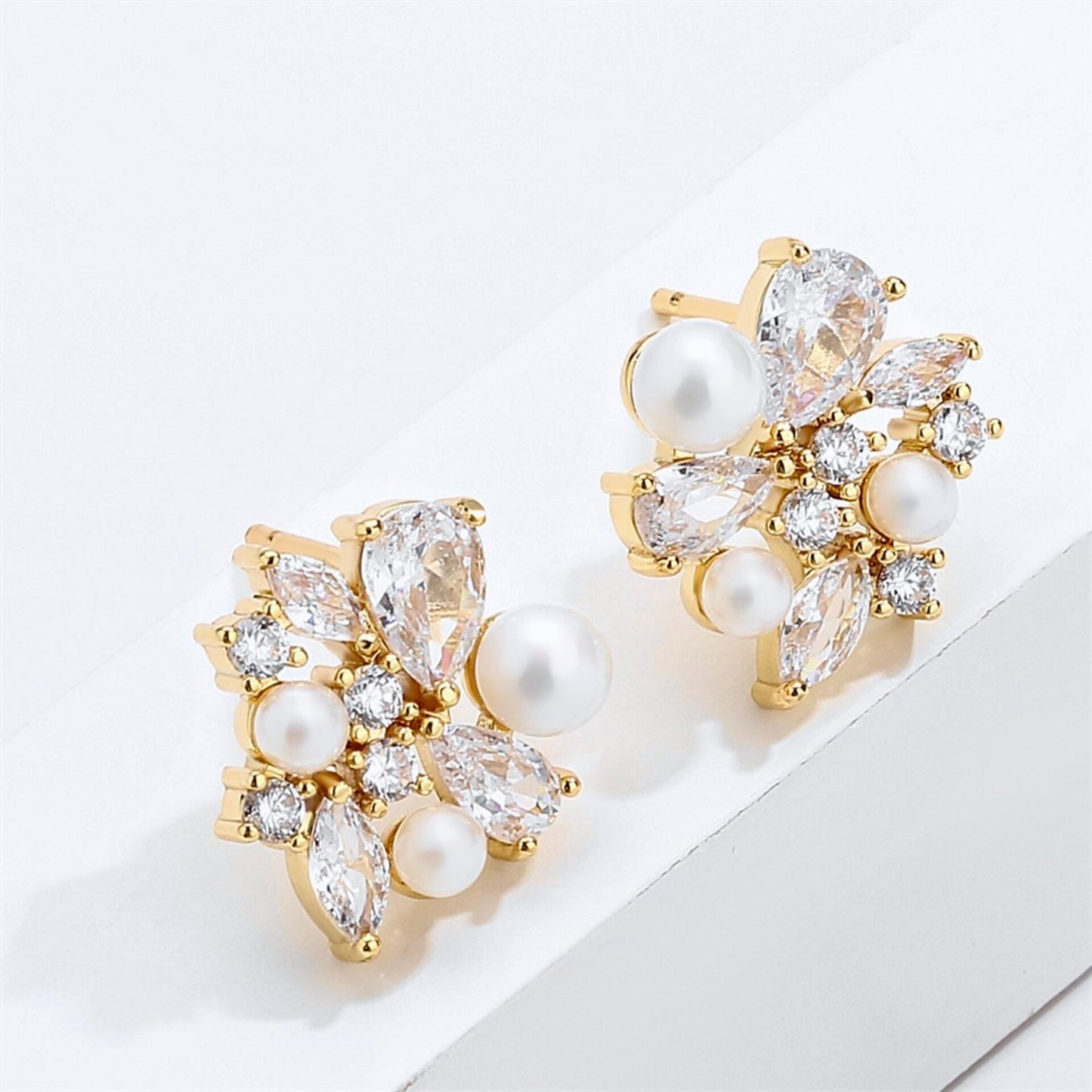 Eden - Pearl Bridal Stud Earrings - Available in Silver and Gold