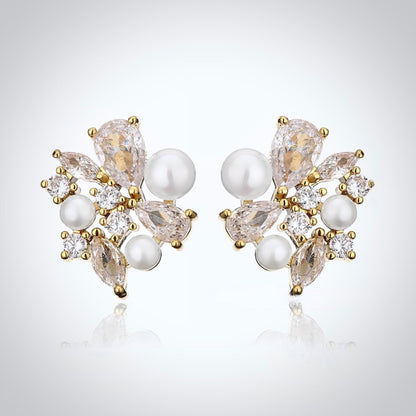 Eden - Pearl Bridal Stud Earrings - Available in Silver and Gold