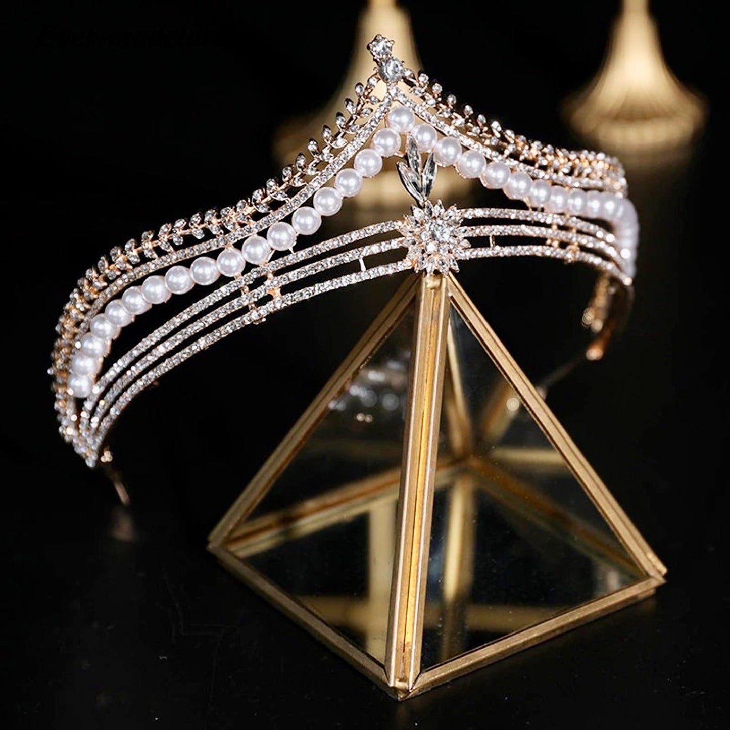 Reagan - Pearl and Crystal Bridal Tiara - Available in Gold and Silver