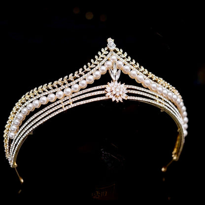 Reagan - Pearl and Crystal Bridal Tiara - Available in Gold and Silver