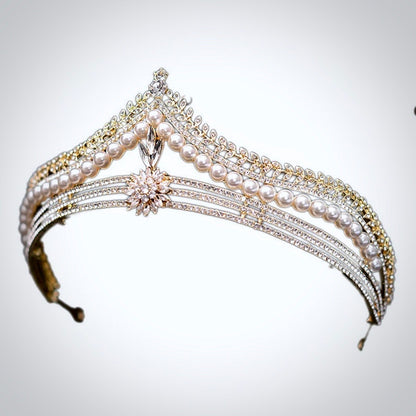Reagan - Pearl and Crystal Bridal Tiara - Available in Gold and Silver