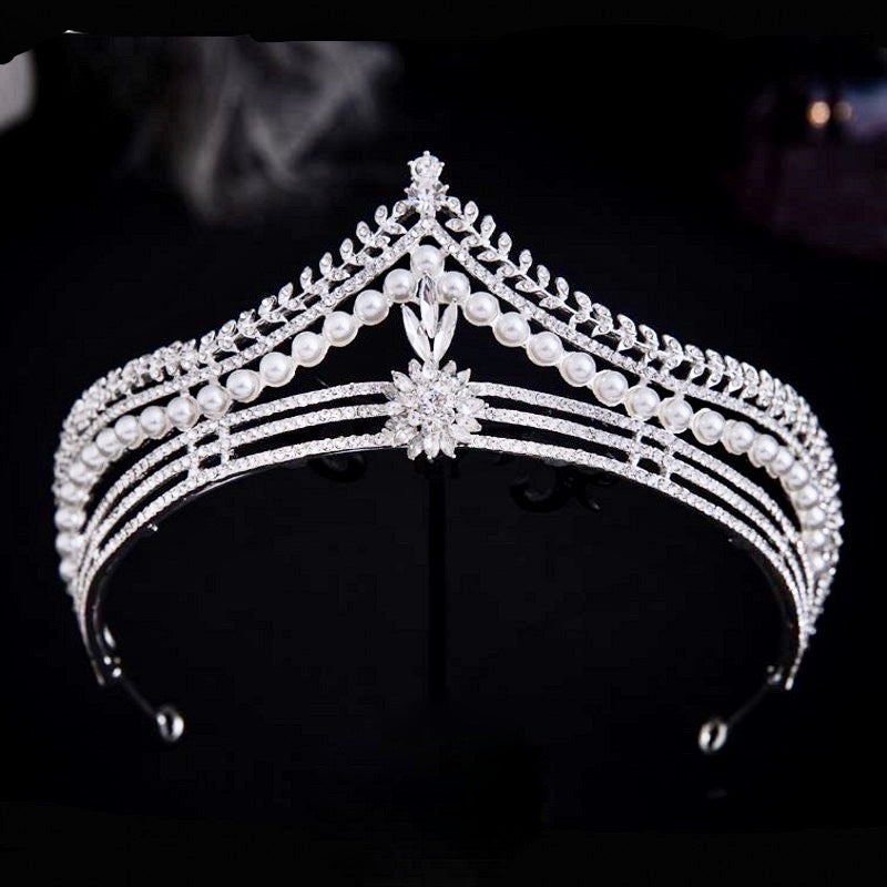 Reagan - Pearl and Crystal Bridal Tiara - Available in Gold and Silver