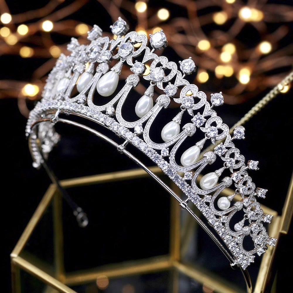 Diana - Silver Pearl and Cubic Zirconia Bridal Tiara