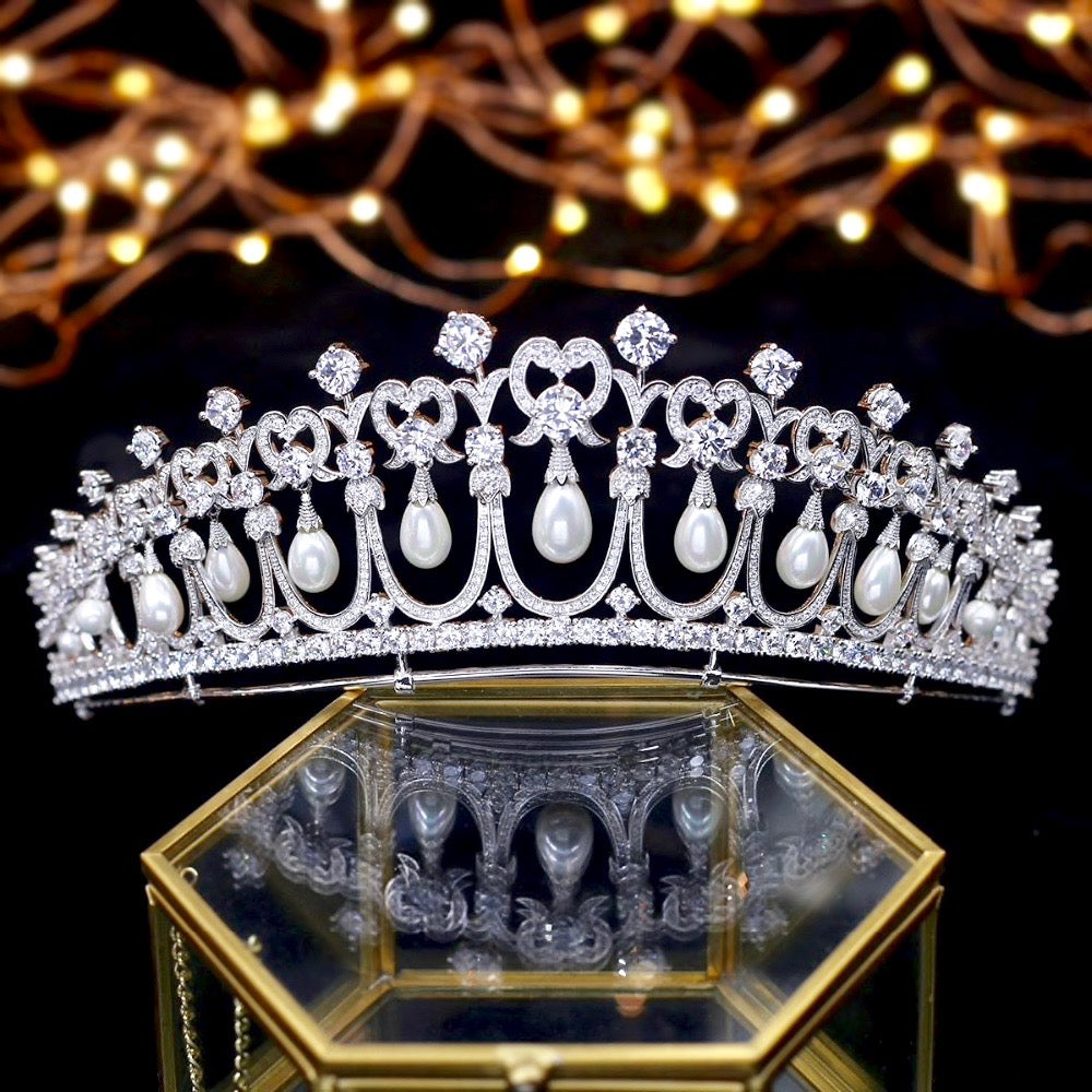Diana - Silver Pearl and Cubic Zirconia Bridal Tiara