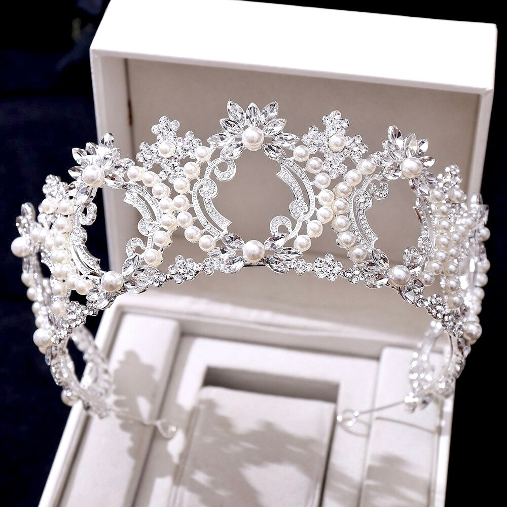Everleigh - Pearl and Crystal Bridal Tiara - Available in Gold and Silver