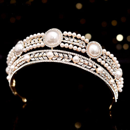 Dolores - Pearl and Crystal Bridal Tiara - Available in Yellow Gold and Silver