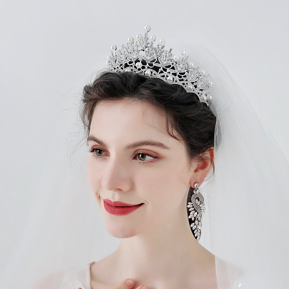 "Tosca" - Pearl and Crystal 3-Piece Bridal Jewelry Set With Tiara