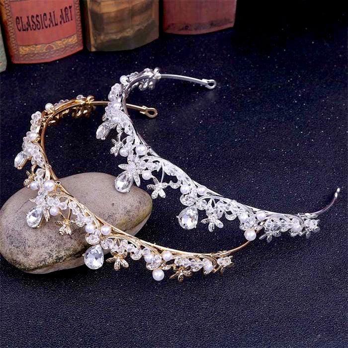 Edith - Wedding Pearl and Cubic Zirconia Tiara - Available in Silver and Gold