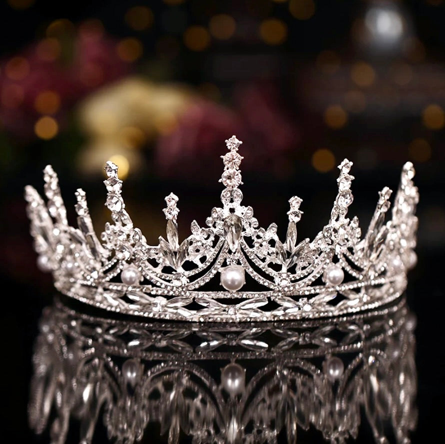 "Dayana" - Pearl and Crystal Bridal Tiara - Available in Silver and Gold