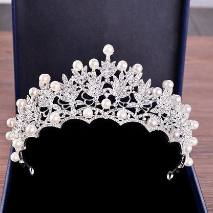 "Tosca" - Pearl and Crystal 3-Piece Bridal Jewelry Set With Tiara