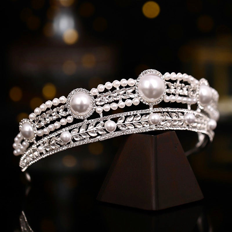 Dolores - Pearl and Crystal Bridal Tiara - Available in Yellow Gold and Silver