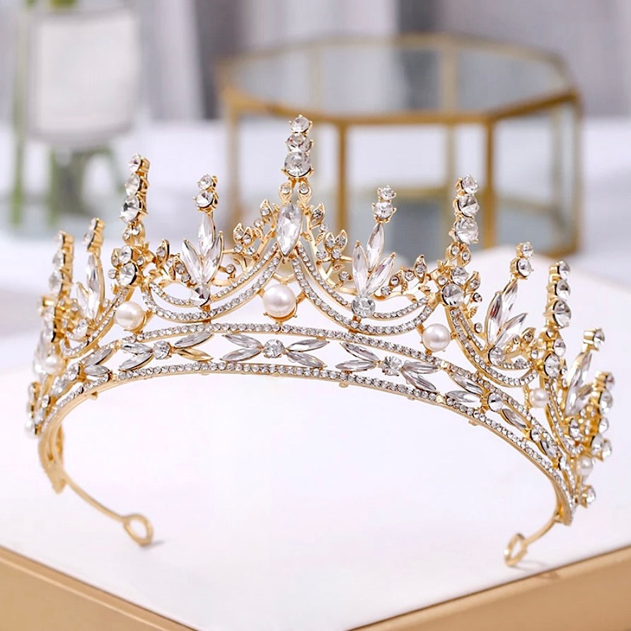 "Dayana" - Pearl and Crystal Bridal Tiara - Available in Silver and Gold